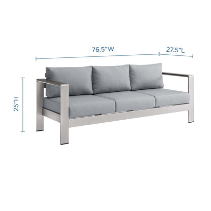 Shore Outdoor Patio Aluminum Sofa, Aluminum, Metal, Steel, Silver Grey Gray, 18787