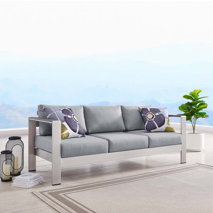 Shore Outdoor Patio Aluminum Sofa, Aluminum, Metal, Steel, Silver Grey Gray, 18787