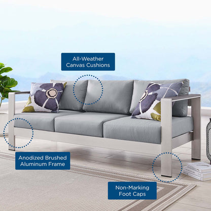 Shore Outdoor Patio Aluminum Sofa, Aluminum, Metal, Steel, Silver Grey Gray, 18787