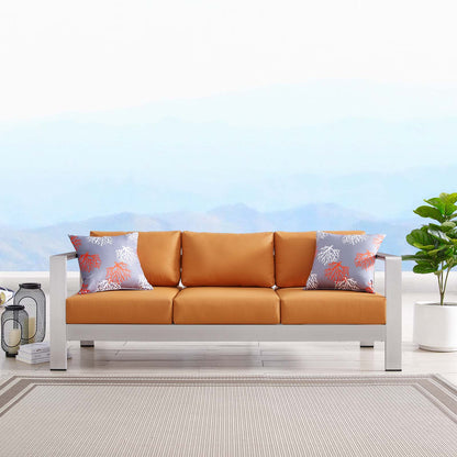 Shore Outdoor Patio Aluminum Sofa, Aluminum, Metal, Steel, Silver Orange, 18789