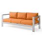 Shore Outdoor Patio Aluminum Sofa, Aluminum, Metal, Steel, Silver Orange, 18789