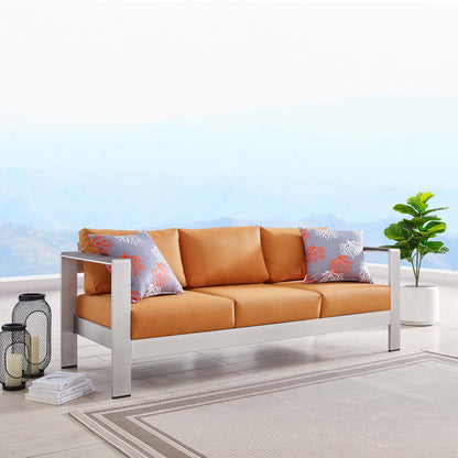 Shore Outdoor Patio Aluminum Sofa, Aluminum, Metal, Steel, Silver Orange, 18789