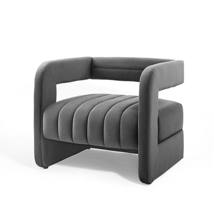 Range Tufted Performance Velvet Accent Armchair, Velvet, Dark Grey Gray, 18793
