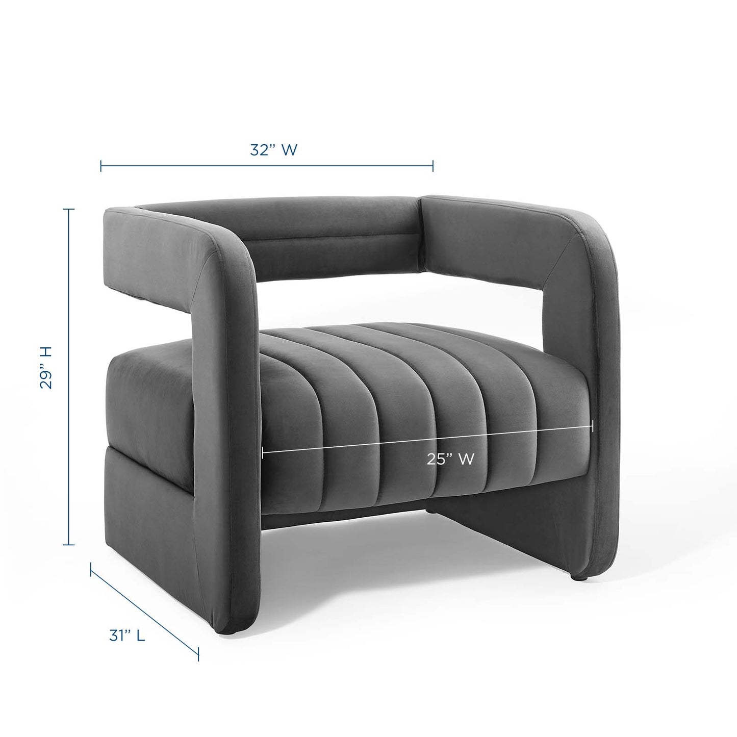 Range Tufted Performance Velvet Accent Armchair, Velvet, Dark Grey Gray, 18793