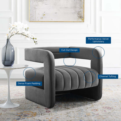 Range Tufted Performance Velvet Accent Armchair, Velvet, Dark Grey Gray, 18793