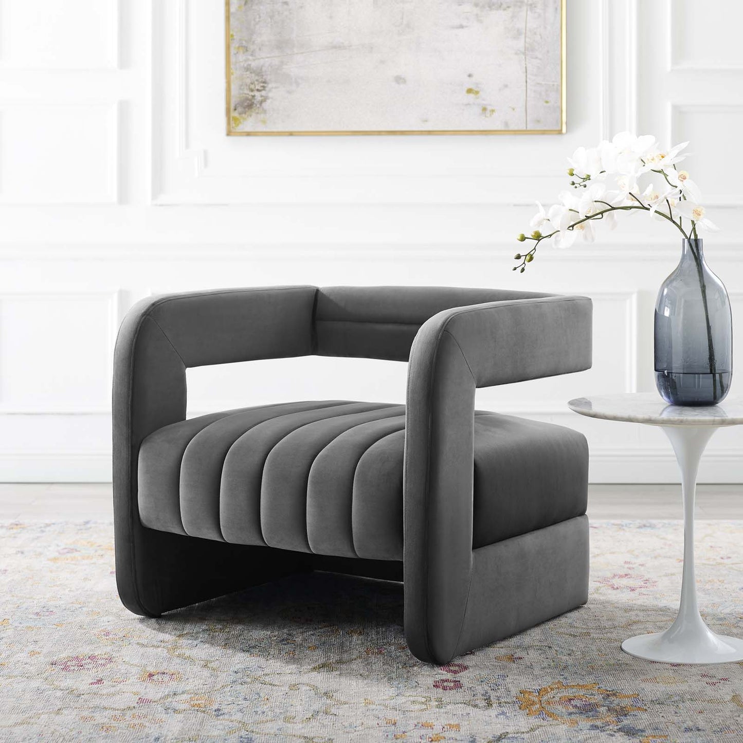 Range Tufted Performance Velvet Accent Armchair, Velvet, Dark Grey Gray, 18793