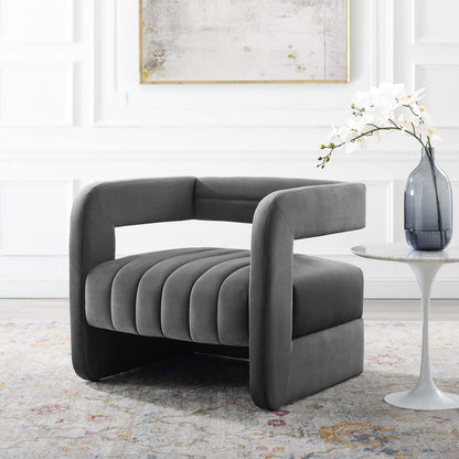 Range Tufted Performance Velvet Accent Armchair, Velvet, Dark Grey Gray, 18793