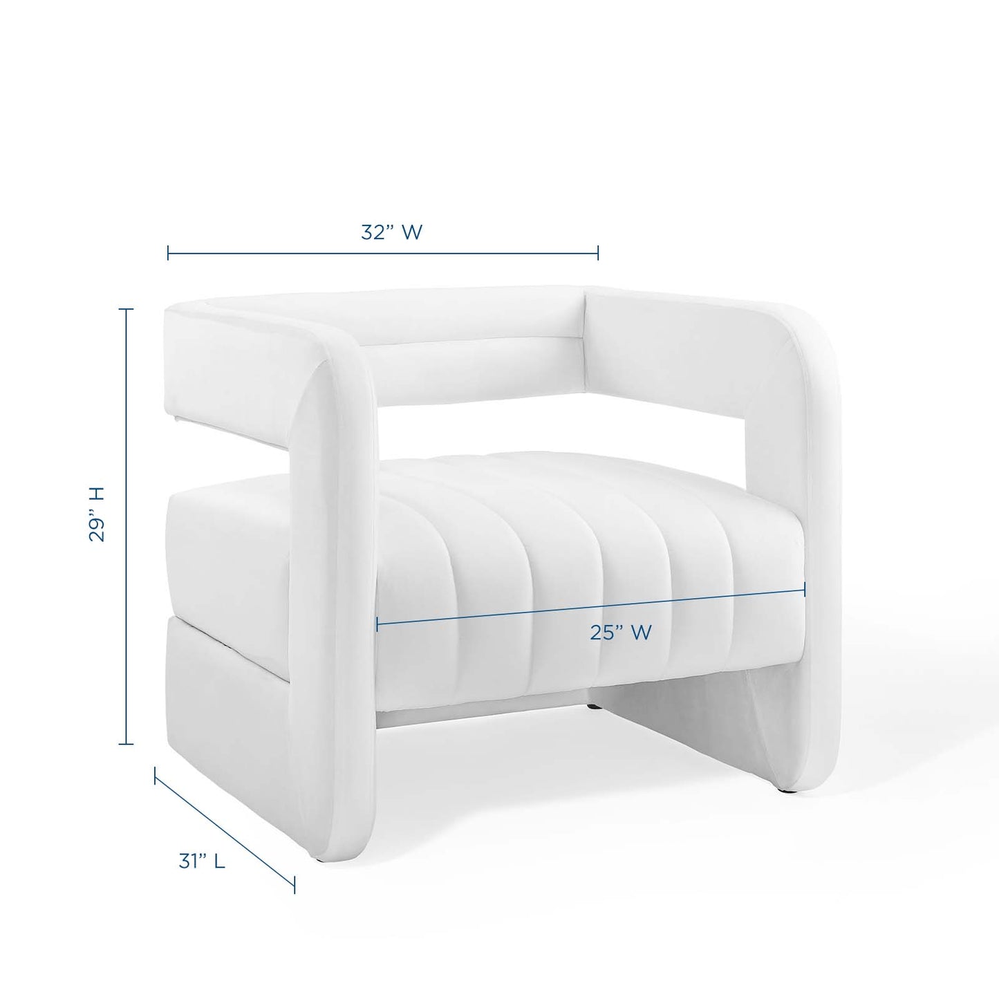 Range Tufted Performance Velvet Accent Armchair, Velvet, White, 18795