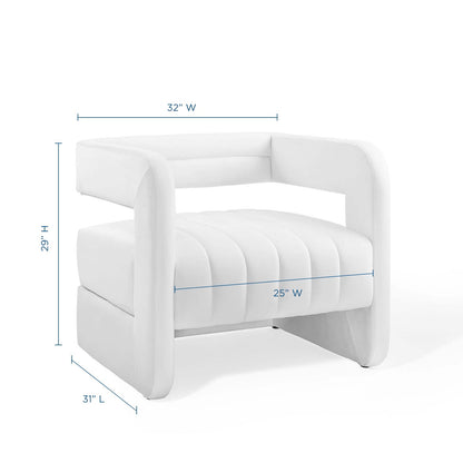 Range Tufted Performance Velvet Accent Armchair, Velvet, White, 18795