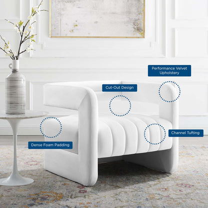 Range Tufted Performance Velvet Accent Armchair, Velvet, White, 18795