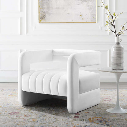 Range Tufted Performance Velvet Accent Armchair, Velvet, White, 18795