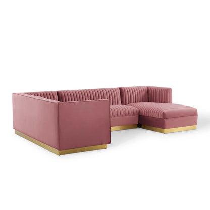 Sanguine 3 Piece Performance Velvet Sectional Sofa Set, Velvet, Pink, 18796