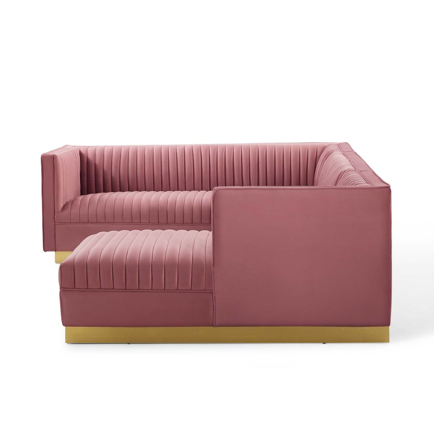 Sanguine 3 Piece Performance Velvet Sectional Sofa Set, Velvet, Pink, 18796