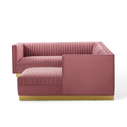 Sanguine 3 Piece Performance Velvet Sectional Sofa Set, Velvet, Pink, 18796