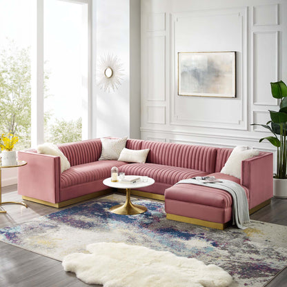 Sanguine 3 Piece Performance Velvet Sectional Sofa Set, Velvet, Pink, 18796