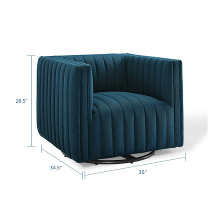 Conjure Tufted Swivel Upholstered Armchair, Fabric, Navy Blue, 18803