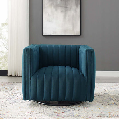 Conjure Tufted Swivel Upholstered Armchair, Fabric, Navy Blue, 18803