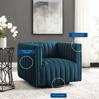 Conjure Tufted Swivel Upholstered Armchair, Fabric, Navy Blue, 18803