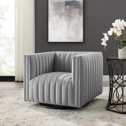 Conjure Tufted Swivel Upholstered Armchair, Fabric, Light Grey Gray, 18805