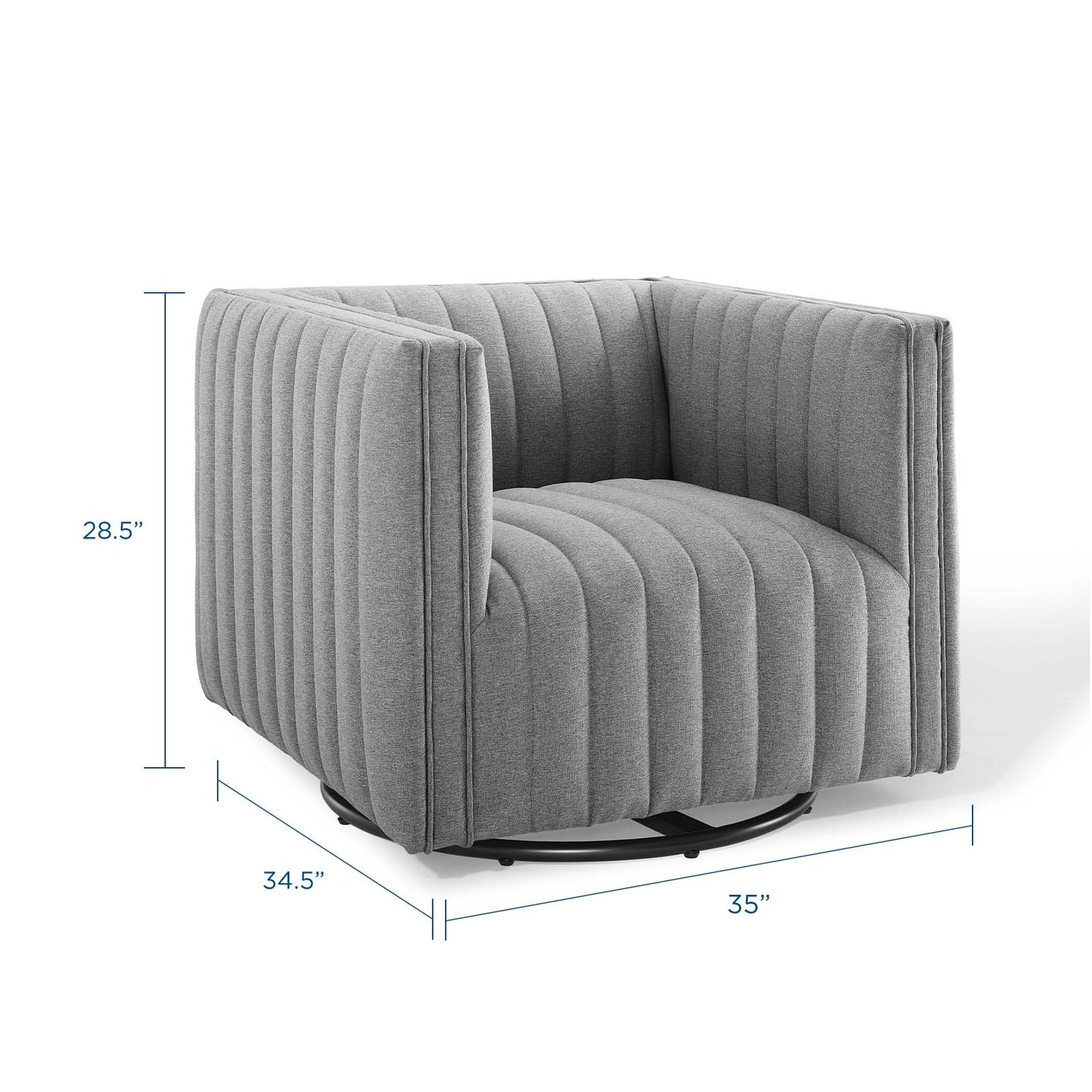 Conjure Tufted Swivel Upholstered Armchair, Fabric, Light Grey Gray, 18805