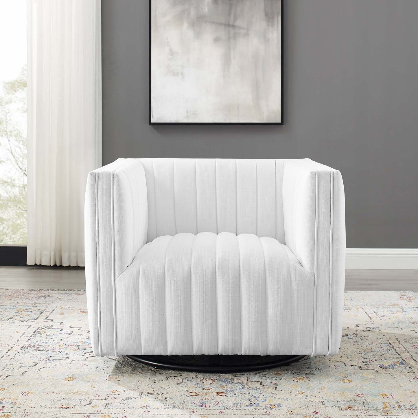 Conjure Tufted Swivel Upholstered Armchair, Fabric, White, 18806