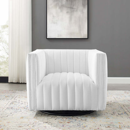 Conjure Tufted Swivel Upholstered Armchair, Fabric, White, 18806