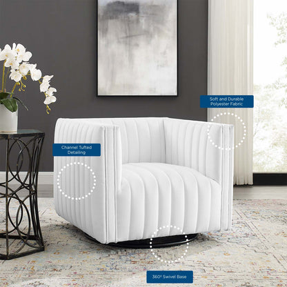 Conjure Tufted Swivel Upholstered Armchair, Fabric, White, 18806