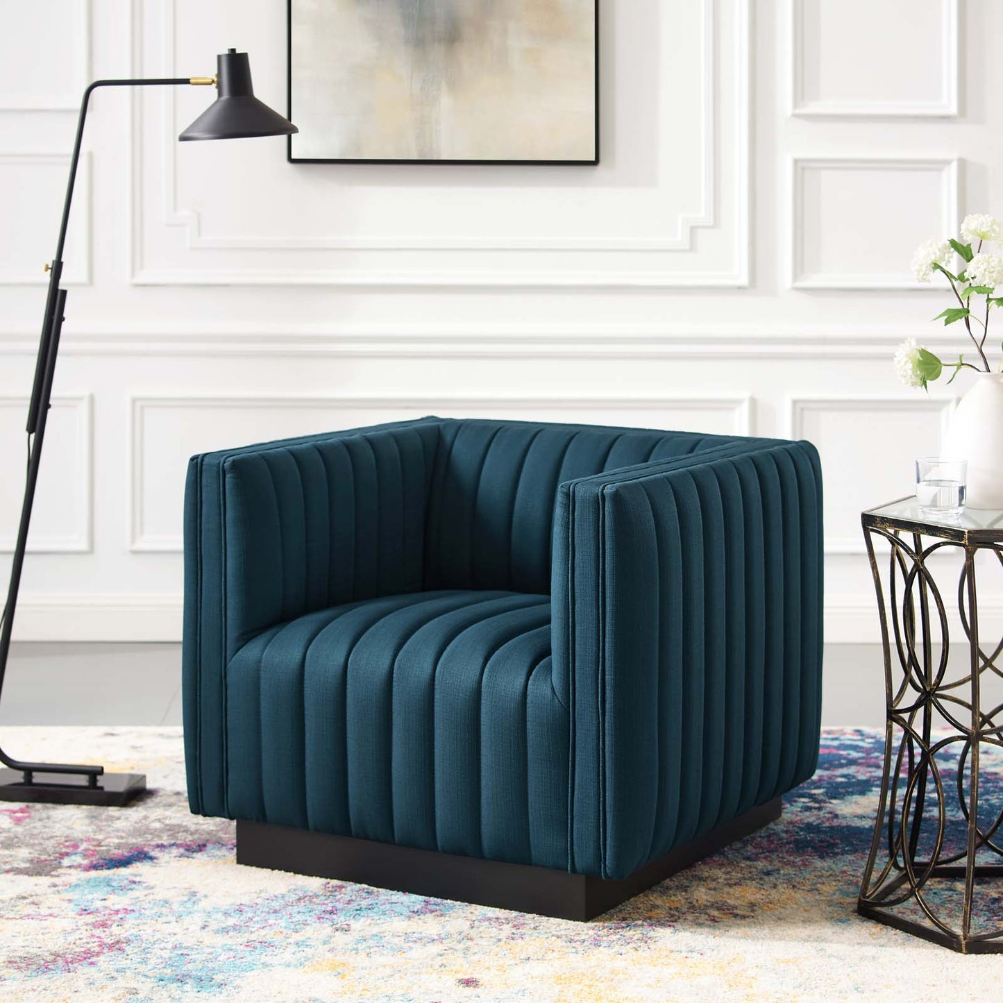 Conjure Tufted Upholstered Fabric Armchair, Fabric, Navy Blue, 18807