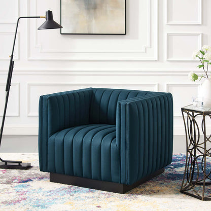 Conjure Tufted Upholstered Fabric Armchair, Fabric, Navy Blue, 18807