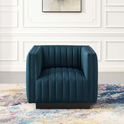 Conjure Tufted Upholstered Fabric Armchair, Fabric, Navy Blue, 18807