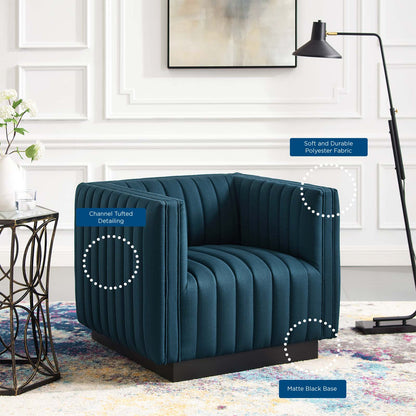 Conjure Tufted Upholstered Fabric Armchair, Fabric, Navy Blue, 18807