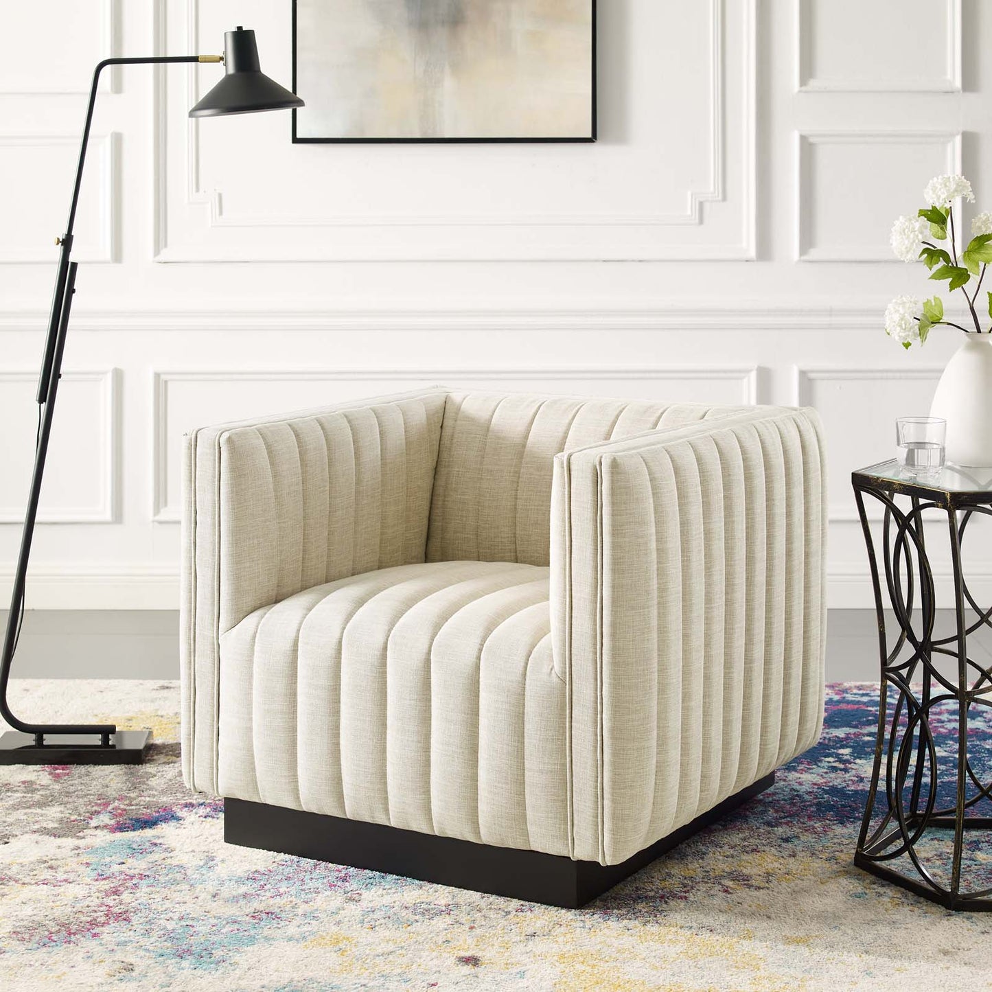 Conjure Tufted Upholstered Fabric Armchair, Fabric, Beige, 18808