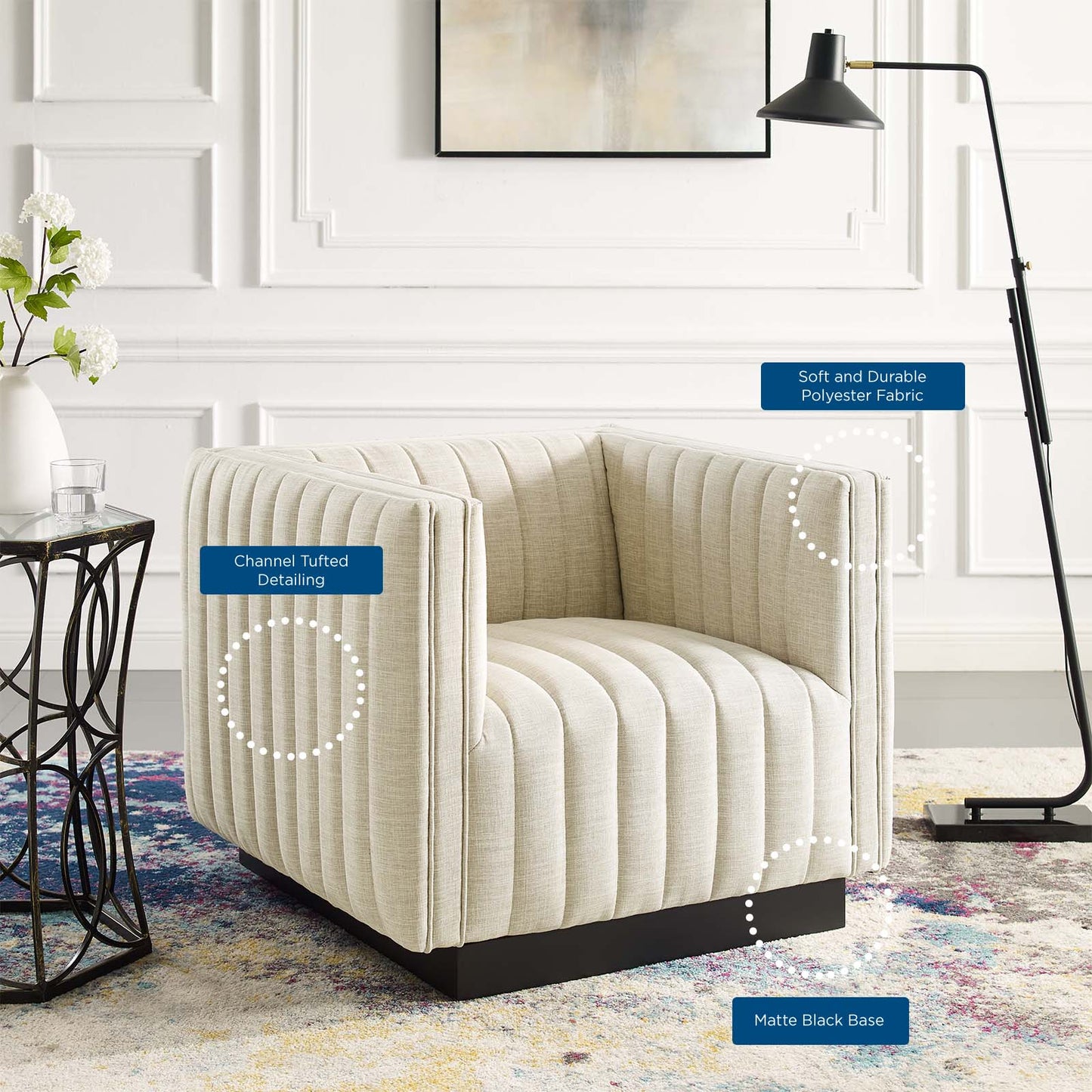 Conjure Tufted Upholstered Fabric Armchair, Fabric, Beige, 18808