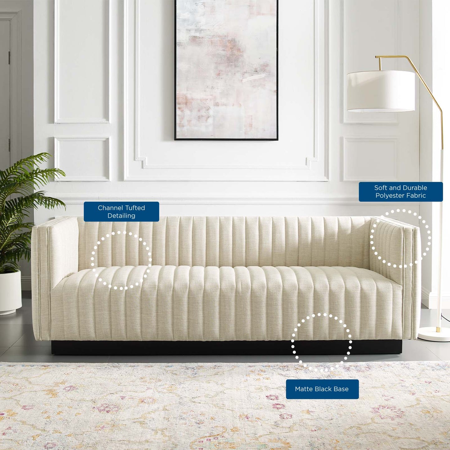 Conjure Tufted Upholstered Fabric Sofa, Fabric, Beige, 18812