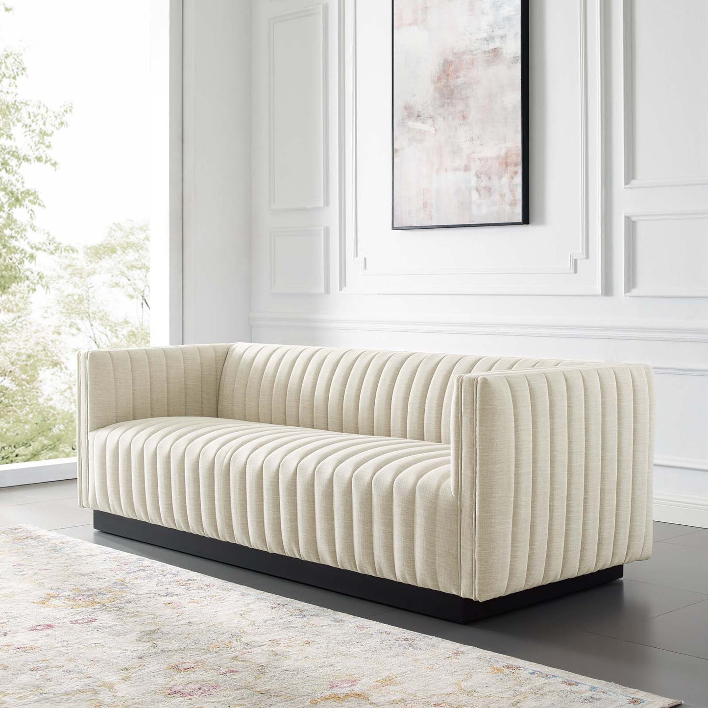 Conjure Tufted Upholstered Fabric Sofa, Fabric, Beige, 18812