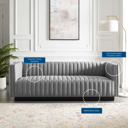 Conjure Tufted Upholstered Fabric Sofa, Fabric, Light Grey Gray, 18813