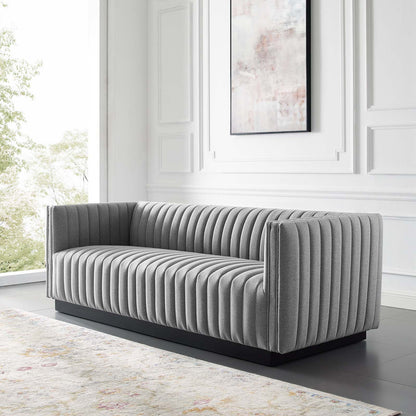 Conjure Tufted Upholstered Fabric Sofa, Fabric, Light Grey Gray, 18813