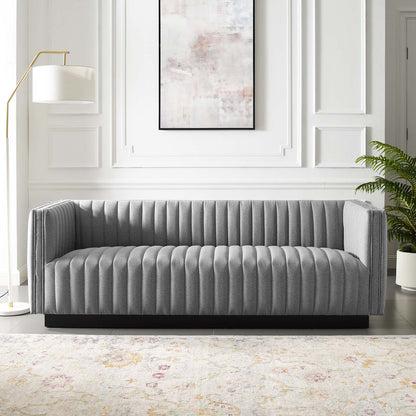 Conjure Tufted Upholstered Fabric Sofa, Fabric, Light Grey Gray, 18813