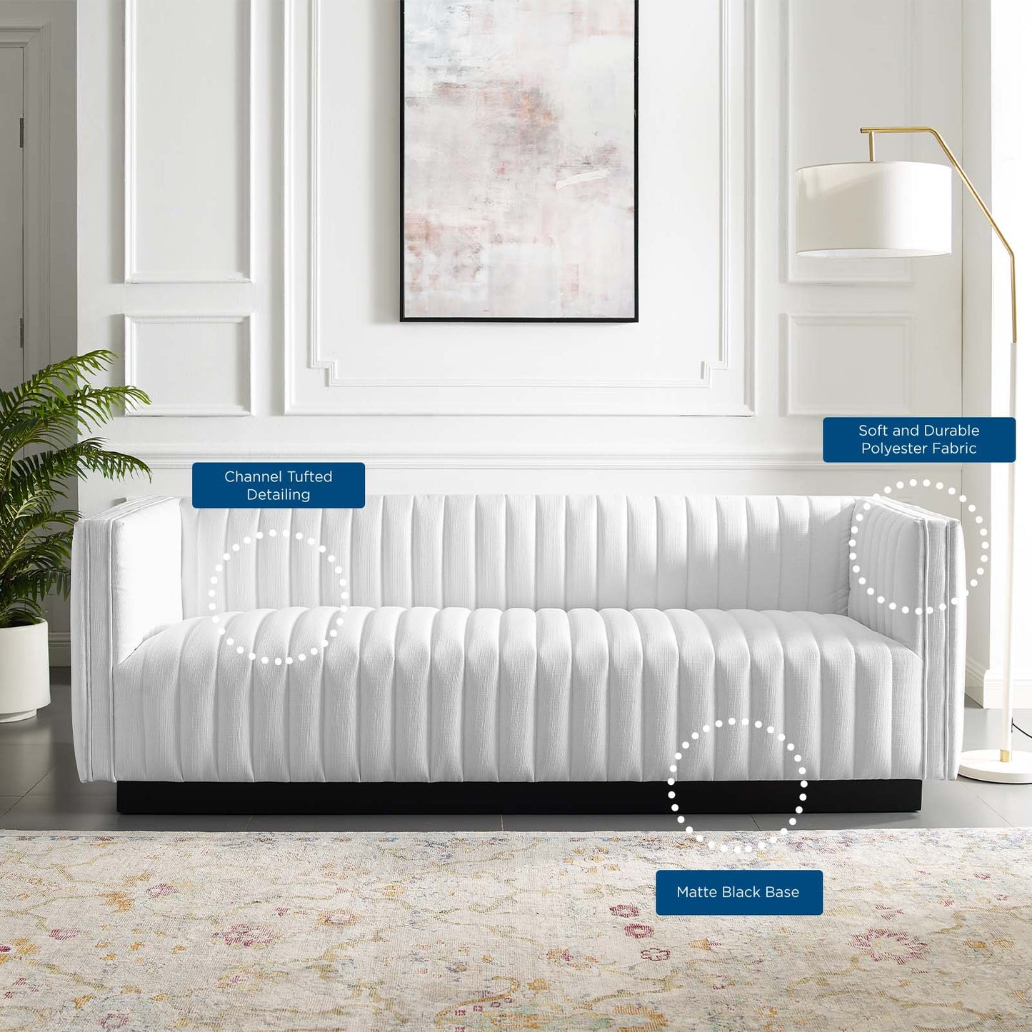 Conjure Tufted Upholstered Fabric Sofa, Fabric, White, 18814