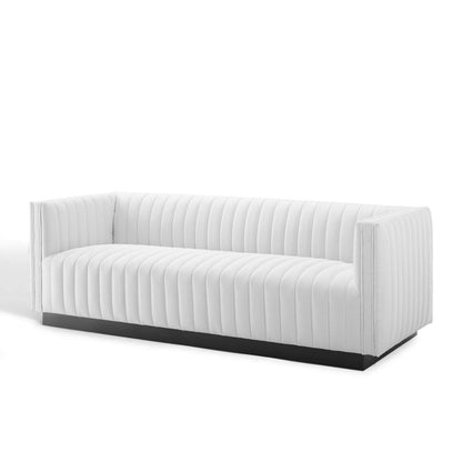 Conjure Tufted Upholstered Fabric Sofa, Fabric, White, 18814