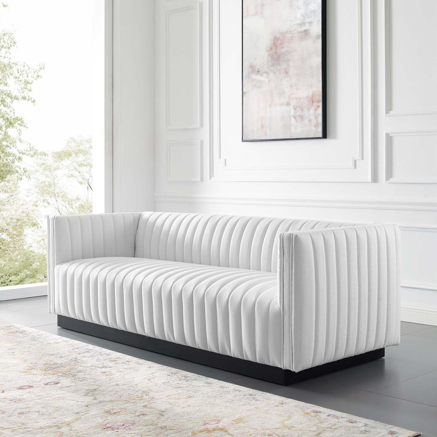 Conjure Tufted Upholstered Fabric Sofa, Fabric, White, 18814