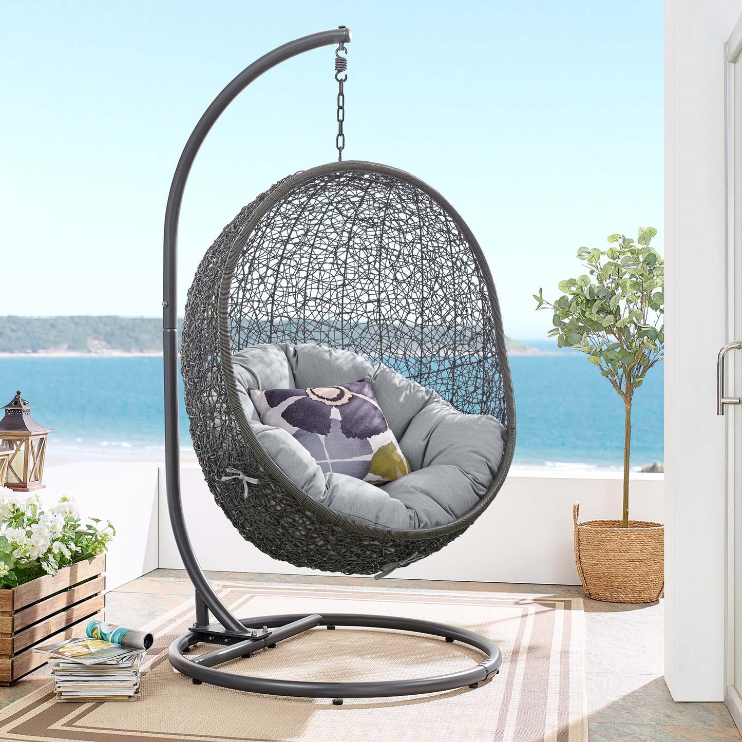 Hide Outdoor Patio Sunbrella® Swing Chair With Stand, Grey Gray, 18816