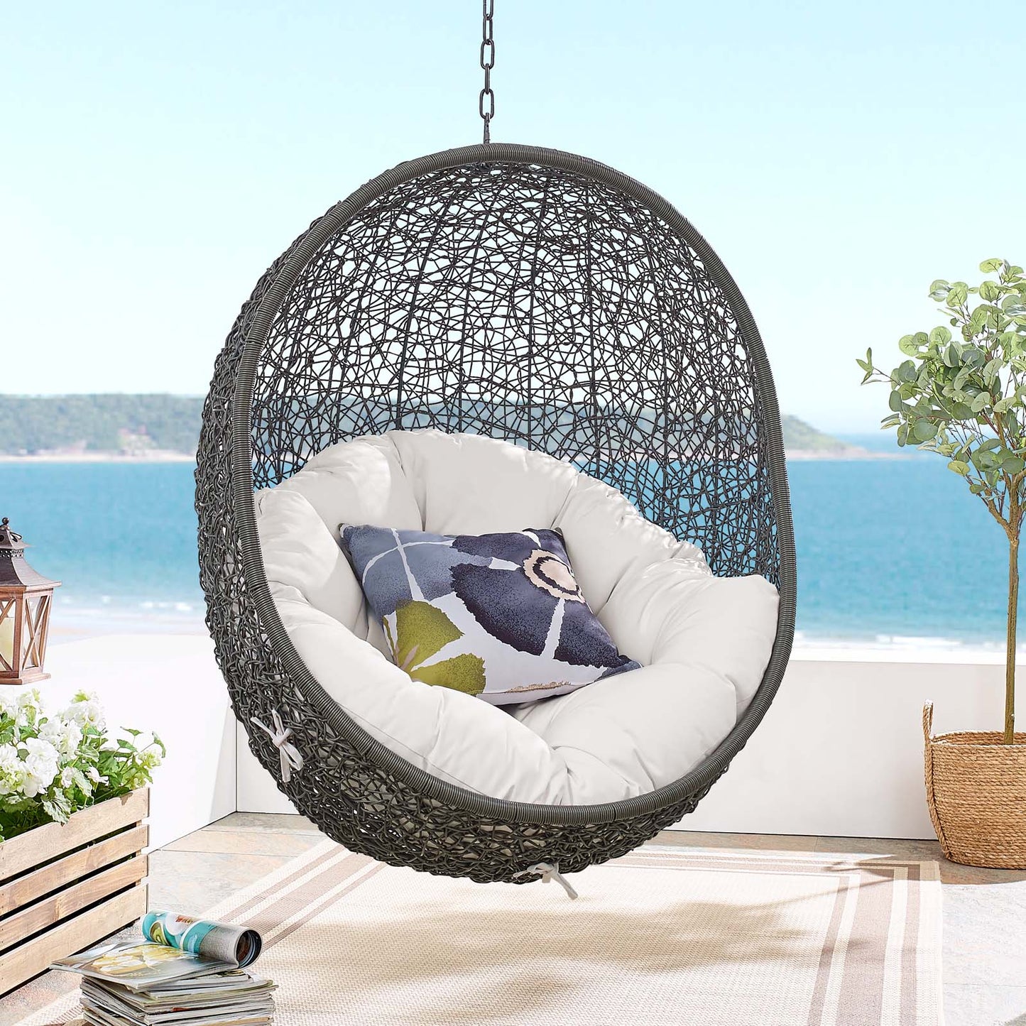 Hide Outdoor Patio Sunbrella® Swing Chair With Stand, Grey Gray White, 18818