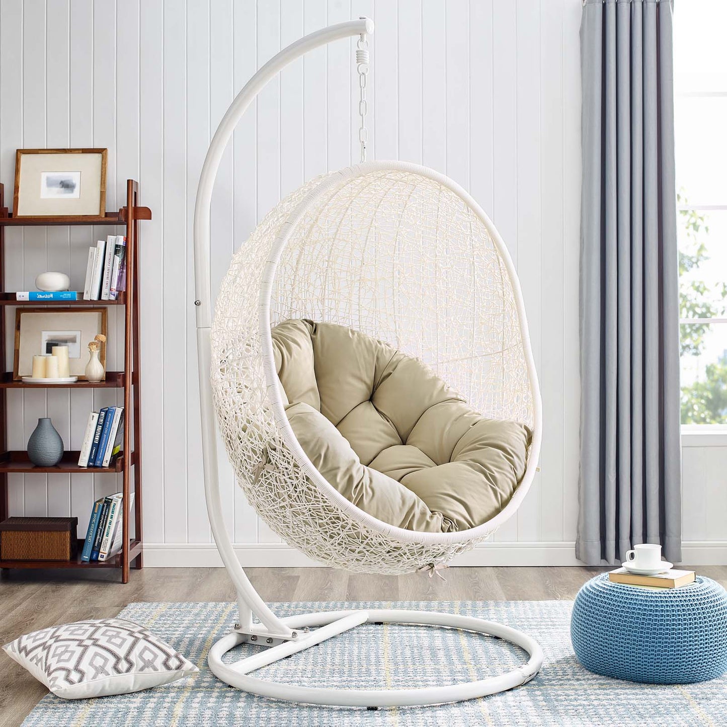 Hide Outdoor Patio Sunbrella® Swing Chair With Stand, White Beige, 18819