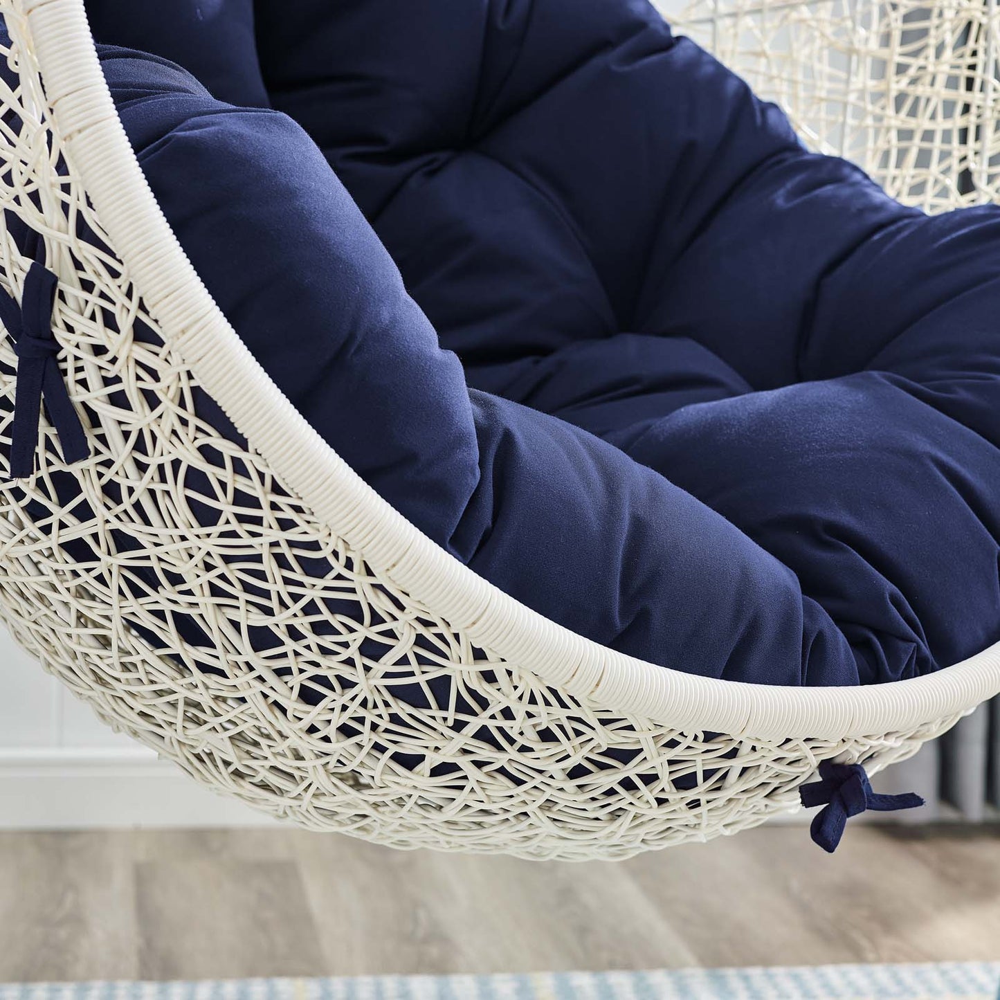 Hide Outdoor Patio Sunbrella® Swing Chair With Stand, White Blue Navy, 18821