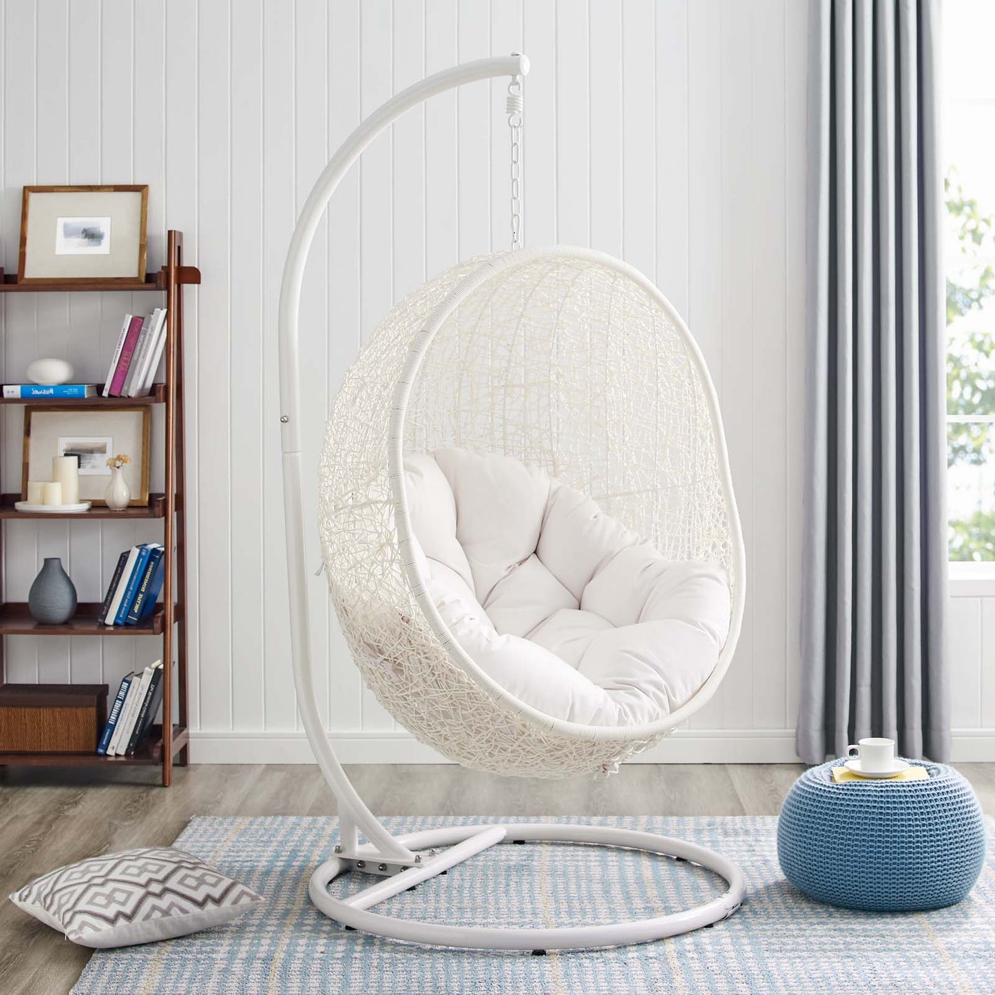 Hide Outdoor Patio Sunbrella® Swing Chair With Stand, White, 18822