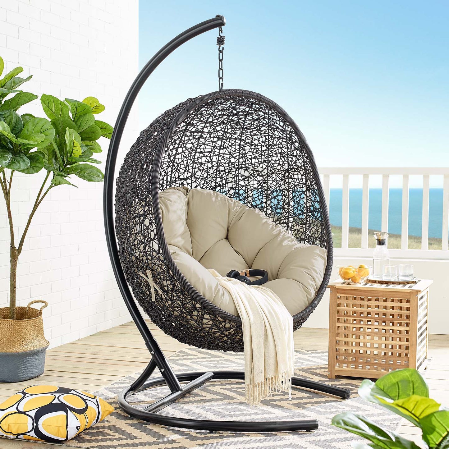 Encase Sunbrella® Swing Outdoor Patio Lounge Chair, Black Beige, 18825