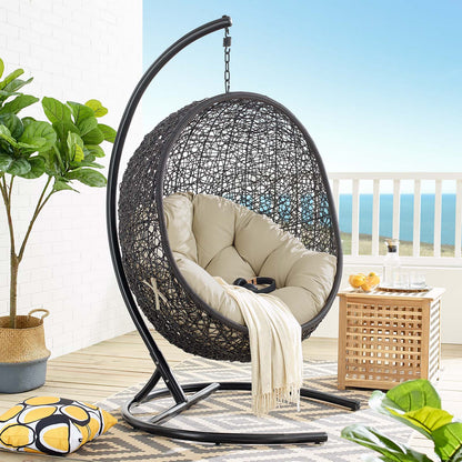Encase Sunbrella® Swing Outdoor Patio Lounge Chair, Black Beige, 18825