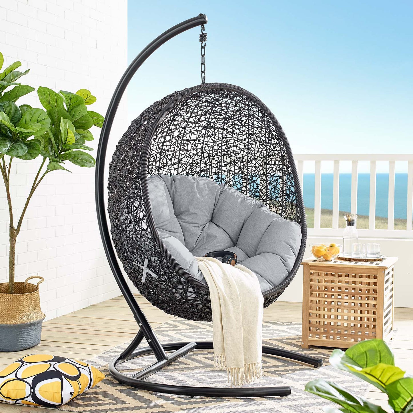 Encase Sunbrella® Swing Outdoor Patio Lounge Chair, Black Grey Gray, 18826