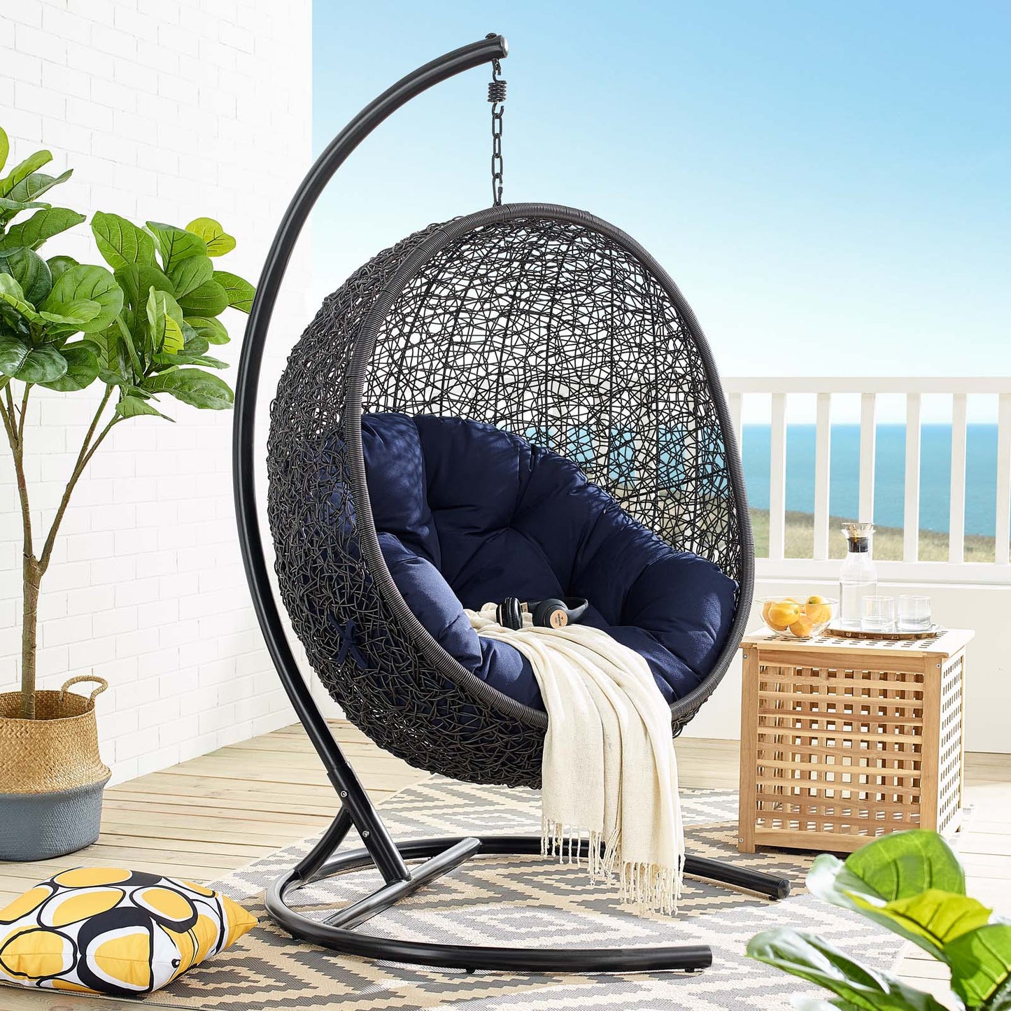 Encase Sunbrella® Swing Outdoor Patio Lounge Chair, Black Navy Blue, 18827
